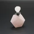 Elegant rose quartz crystal perfume bottle pendant with hexagonal geometric cut - Rose Quartz-Silver