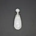 Close-up of teardrop faceted white crystal perfume bottle pendant for essential oils - Clear Quartz-Silver