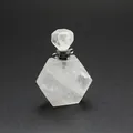 Detailed macro view of a hexagonal natural white quartz crystal perfume bottle pendant. - Clear Quartz-Silver