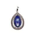 Vintage silver waterdrop pendant featuring an oval blue lapis lazuli gemstone center - Lapis Lazuli