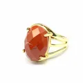 Detailed view of a retro style faceted red jasper stone ring with gold-plated finish - Red Jasper