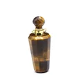 Detailed view of a hexagonal Tiger's Eye stone perfume bottle pendant with gold metal neck. - Tiger's Eye / Gold