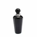 Detail view of a black natural stone perfume bottle pendant with faceted crystal cap - Obsidian / Silver