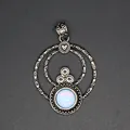 Vintage-Anhänger in Silberoptik mit blauem Opal-Stein und Herzmotiv - Nur Anhänger (Ohne Kette) / Opal
