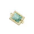 Detailed macro view of a rectangular gold charm with green stone and cubic zirconia - Amazonite (aljylp1952)