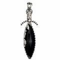 Detailed view of vintage silver gothic sword pendant with large black marquise cut crystal - Obsidian