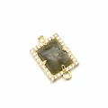Close-up of a rectangular gold-plated copper charm with gray stone and micro zircons. - Labradorite (aljylp1952)