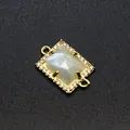 Pendaglio connettore rettangolare placcato oro con zirconi micro-pavé e cristallo sfaccettato - Pietra di Luna (aljylp1952)