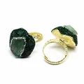 Detailed macro view of green natural agate druzy ring with an adjustable gold-tone band. - Green Fluorite / Adjustable Open / Green Fluorite