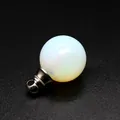 Macro detail of 16mm opalite ball essential oil bottle pendant with metal screw cap - Silver Cap / 16mm / Opal