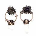 Vintage style white crystal raw stone pendant featuring copper sunburst and amethyst - Amethyst Sunflower Style (Style 2)