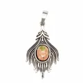 Vintage silver fox tail pendant with oval unakite stone detail macro view - Unakite