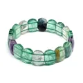 Detailed macro view of natural square fluorite stone beads with unique grain patterns - Colorful Fluorite Bracelet Style 1 (aljylb1927)