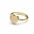 Close-up of a gold-plated heart-shaped faceted crystal ring on a white background - Rose Quartz