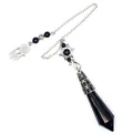 Blue goldstone crystal hexagonal pendulum with Star of David and dreamcatcher charms. - Blue Sandstone