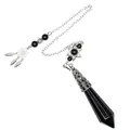 Macro view of obsidian hexagonal pendulum pendant with dreamcatcher and star charms - Obsidian
