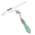 Close-up of green crystal prism pendulum with star and dreamcatcher charm - Aventurine Jade