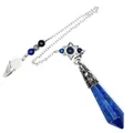 Close-up detail of Lapis Lazuli hexagonal prism pendulum with Star of David charm - Lapis Lazuli