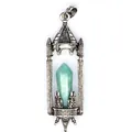 Detail of a vintage castle pendant with a natural Amazonite crystal point in silver. - Amazonite / Antique Silver