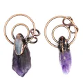 Detailansicht von violetten Amethyst-Rohstein-Anhängern mit antiker Kupferdrahtwicklung - Amethyst Säulenstil (款式③)