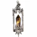 Antique silver medieval castle pendant featuring a natural tiger eye hexagonal crystal - Tiger's Eye / Antique Silver