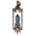 Detailed view of a retro medieval castle pendant with a blue crystal pillar - Lapis Lazuli / Antique Red Copper