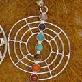 Detailed macro view of a silver-toned chakra spiral pendant with seven colorful gemstones - Round Spiral Style (2)