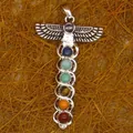 Detail of Egyptian style silver sword pendant with seven colorful chakra gemstones - Dragon Wing Sword Style (5)