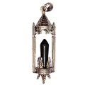 Close-up of medieval castle pendant with black hexagonal crystal point. - Obsidian / Antique Red Copper