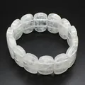 High definition macro detail view of clear white quartz oval bead crystal bracelet - Hand Plate Style / 11x18mm / White Crystal