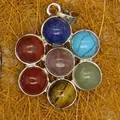 Macro view of a vibrant flower-shaped pendant featuring seven distinct colorful gemstones. - Multicolor Gemstone Flower Style (14)