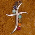 Close-up of sword-shaped pendant with seven colorful chakra stones - Arc Sword Shape Style (18)