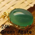 Exquisite oval green agate chalcedony pendant with luxurious gold-plated claw setting - Pendant Only (No Chain) / Gold Green Agate Pendant