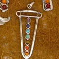 Detailed view of sword-shaped pendulum necklace with seven chakra crystal gemstones - Sword Pendulum Pendant Only (Without Chain) (25)