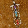 Silver sword-shaped chakra pendant necklace with seven colorful gemstones - Long Sword Pendulum Pendant Only (Without Chain) (28)