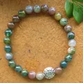 6mm colorful Indian agate round bead bracelet with decorative silver flower bead - 6mm Round Beads (25 Pieces) / Multi-colored Indian Agate