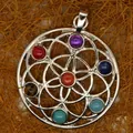 Detailed macro view of a seven chakra crystal gemstone pendant with geometric pattern - Round Geometric Pendant Only (Without Chain) (29)