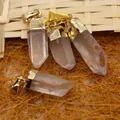 Natürlicher weißer Quarzkristall Anhänger mit eleganter vergoldeter Verzierung für Damen - Bergkristall Säulenanhänger (aljylp0097) / Gold