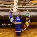 Natural lapis lazuli hexagonal pillar pendant with multi-color gemstone beads wrap - Lapis Lazuli Pendant