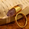 Elegante anello colonna esagonale in fluorite naturale placcato oro 24K donna - Fluorite