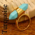 Anello a colonna esagonale turchese placcato oro 24 carats per stile boho chic. - Turchese