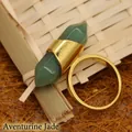 Anello placcato oro con pietra di cristallo di avventurina verde esagonale - Giada avventurina