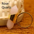 Anello in quarzo rosa esagonale placcato oro con fascia regolabile minimalista - Quarzo rosa
