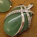 Unique green natural stone pendant necklace with silver crystal cross-band design - Aventurine Pendant