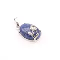 Oval natural lapis lazuli gemstone pendant necklace with a delicate silver flower - Lapis Lazuli Pendant (Rose Flower Style)