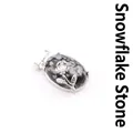 Natural snowflake obsidian stone pendant with floral silver accents - Snowflake Obsidian Pendant (Rose Flower Style)