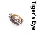 Natural oval tiger's eye stone pendant necklace with silver rose motif - Tiger's Eye Pendant (Rose Flower Style)