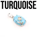 Elegant oval blue turquoise stone pendant necklace with silver flower and leaf detail - Blue Turquoise Pendant (Rose Flower Style)