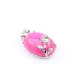 Rose red agate oval stone pendant featuring a silver flower and leaf decorative motif - Rose Red Agate Pendant (Rose Flower Style)