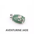 Natural oval green aventurine jade pendant featuring an elegant silver flower design - Aventurine (Rose Style)